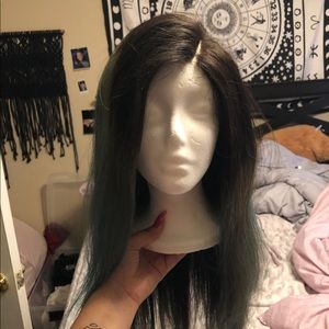 black and green wig
